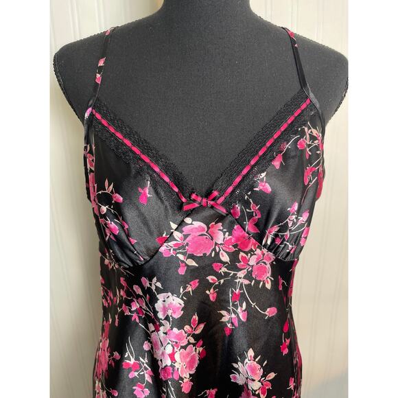 APT 9 Y2K Babydoll Satin Floral Lace Ruffle Hem Mini Dress Women's Size L Black - Picture 2 of 11